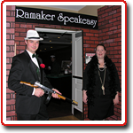 Posing in front of the speakeasy entrance