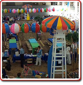 overhead view of a tropical party